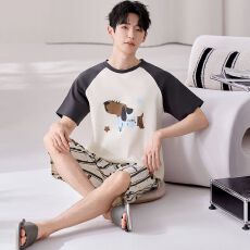 批发100%纯棉男士夏季短袖<b class='q'>短裤</b>圆领加<b class='q'>大码</b>可外穿家居服套装