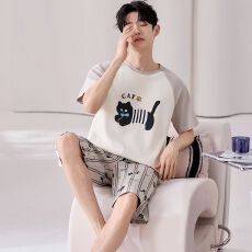 批发100%纯棉男士夏季短袖<b class='q'>短裤</b>圆领加<b class='q'>大码</b>可外穿家居服套装