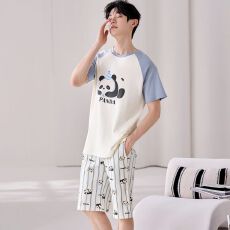 批发100%纯棉男士夏季短袖<b class='q'>短裤</b>圆领加<b class='q'>大码</b>可外穿家居服套装