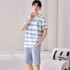 批发100%纯棉男士夏季短袖<b class='q'>短裤</b>圆领加<b class='q'>大码</b>可外穿家居服套装