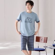 批发100%纯棉男士夏季短袖<b class='q'>短裤</b>圆领加<b class='q'>大码</b>可外穿家居服套装