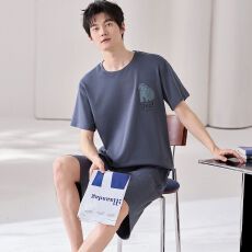 批发100%纯棉男士夏季短袖<b class='q'>短裤</b>圆领加<b class='q'>大码</b>可外穿家居服套装