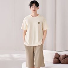 批发100%纯棉男士夏季短袖<b class='q'>短裤</b>圆领加<b class='q'>大码</b>可外穿家居服套装