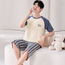 批发100%纯棉男士夏季短袖<b class='q'>短裤</b>圆领加<b class='q'>大码</b>可外穿家居服套装