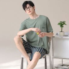 批发100%纯棉男士夏季短袖<b class='q'>短裤</b>圆领加<b class='q'>大码</b>家居服套装