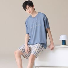 批发100%纯棉男士夏季短袖<b class='q'>短裤</b>圆领加<b class='q'>大码</b>家居服套装