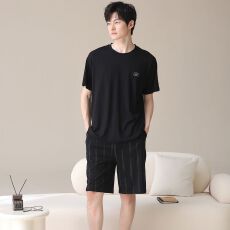 批发100%纯棉男士夏季短袖<b class='q'>短裤</b>圆领加<b class='q'>大码</b>家居服套装