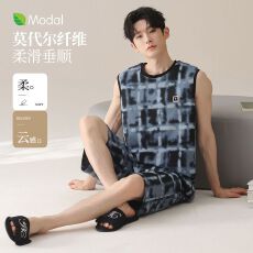 批发莫代尔背心睡衣男夏季青少年短袖短裤薄款夏天家居服套装