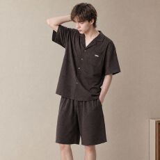 批发夏季新款<b class='q'>纯棉</b>男士短袖短裤开衫翻领<b class='q'>睡衣</b>时尚休闲男家居服