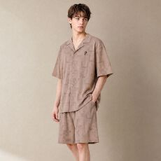 批发夏季新款纯棉<b class='q'>男士</b>短袖短裤开衫翻领睡衣时尚休闲男家居服
