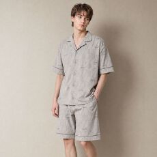 批发夏季新款纯棉<b class='q'>男士</b>短袖短裤开衫翻领睡衣时尚休闲男家居服