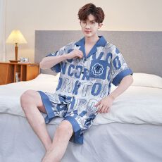 批发新款男士冰雪丝双短套装青少年宽松休闲舒适可外穿的<b class='q'>家居服</b>套装