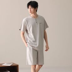 批发新款纯棉睡衣男夏季短袖<b class='q'>短裤</b>圆领套头直播爆款男士家居服