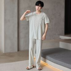 2026夏季新款莱赛尔棉睡衣男双口袋休闲家居服套装可外穿