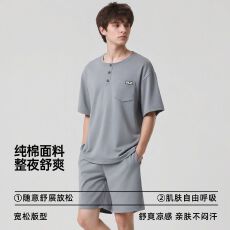 批发夏季新款纯棉男士<b class='q'>短袖</b>短裤套头睡衣运动休闲男家居服