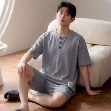批发夏季5050莫代尔提花男士短袖短裤套头睡衣时尚休闲男家居服