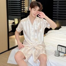 批发男士睡衣短袖短裤薄款冰丝夏季男式夏天学生<b class='q'>男生</b>可外穿家居服套装