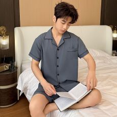 批发男士睡衣短袖短裤薄款冰丝夏季男式夏天学生<b class='q'>男生</b>可外穿家居服套装