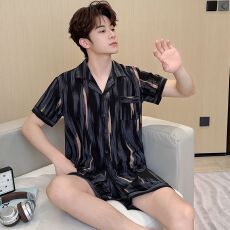 批发男士睡衣短袖短裤薄款冰丝夏季男式夏天学生<b class='q'>男生</b>可外穿家居服套装