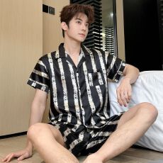 批发男士睡衣短袖短裤薄款冰丝夏季男式夏天学生<b class='q'>男生</b>可外穿家居服套装