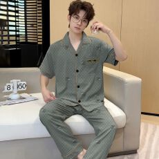 批发男士云朵棉满印休闲宽松短长裤睡衣家居服套装(官图)