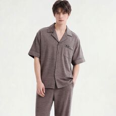 批发纯棉短袖+短裤+长裤三件套<b class='q'>男</b>士睡衣夏季开衫简约可外穿家居服