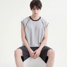批发纯棉背心短裤<b class='q'>男</b>士睡衣夏季新款圆领休闲简约可外穿家居服套装