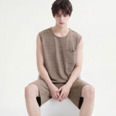 批发纯棉背心短裤<b class='q'>男</b>士睡衣夏季新款圆领休闲简约可外穿家居服套装