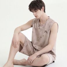 批发纯棉背心短裤<b class='q'>男</b>士睡衣夏季新款圆领休闲简约可外穿家居服套装