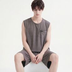 批发纯棉背心短裤<b class='q'>男</b>士睡衣夏季新款圆领休闲简约可外穿家居服套装