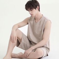 批发纯棉背心短裤<b class='q'>男</b>士睡衣夏季新款圆领休闲简约可外穿家居服套装