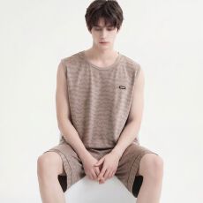 批发纯棉背心短裤<b class='q'>男</b>士睡衣夏季新款圆领休闲简约可外穿家居服套装