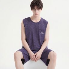 批发纯棉背心短裤<b class='q'>男</b>士睡衣夏季新款圆领休闲简约可外穿家居服套装