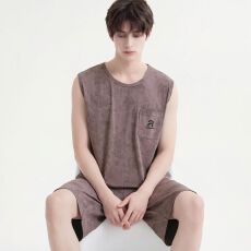 批发纯棉背心短裤<b class='q'>男</b>士睡衣夏季新款圆领休闲简约可外穿家居服套装
