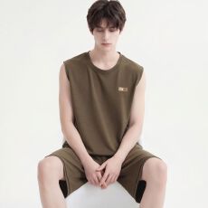 批发纯棉背心短裤<b class='q'>男</b>士睡衣夏季新款圆领休闲简约可外穿家居服套装