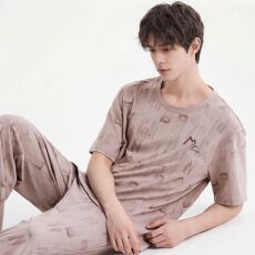 批发纯棉短袖+短裤+长裤三件套<b class='q'>男</b>士睡衣夏季套头简约可外穿家居服