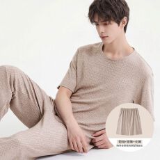 批发纯棉短袖+短裤+长裤三件套<b class='q'>男</b>士睡衣夏季套头简约可外穿家居服
