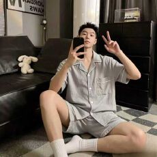 2026新款云朵棉睡衣短裤男士夏季帅气短袖开衫男生薄款家居服套装
