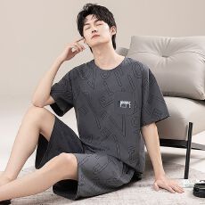 批发2026新款纯棉睡衣<b class='q'>男</b>士夏季翻领开衫短袖<b class='q'>短裤</b>休闲成熟风家居服套装