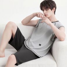 批发夏季新款棉男背心短裤套装睡衣运动休闲男家居服