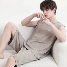 批发夏季新款纯棉男背心短裤套装睡衣运动休闲男家居服