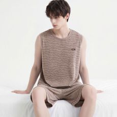 批发夏季新款纯棉男背心短裤套装睡衣运动休闲男家居服