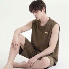 批发夏季新款纯棉男背心短裤套装睡衣运动休闲男家居服