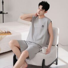 批发2026新款纯棉睡衣男夏季<b class='q'>背心</b>短裤圆领套头直播爆款<b class='q'>男士</b>家居服