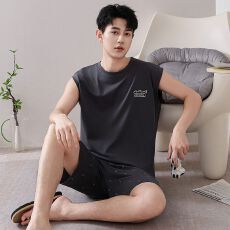 批发2026新款纯棉睡衣男夏季<b class='q'>背心</b>短裤圆领套头直播爆款<b class='q'>男士</b>家居服