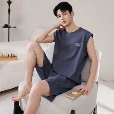 批发2026新款纯棉睡衣男夏季<b class='q'>背心</b>短裤圆领套头直播爆款<b class='q'>男士</b>家居服