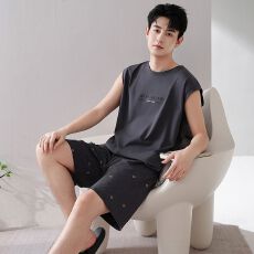 批发2026新款纯棉睡衣男夏季<b class='q'>背心</b>短裤圆领套头直播爆款<b class='q'>男士</b>家居服