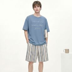 批发2026夏季<b class='q'>新款</b>纯棉睡衣男背心短裤休闲简约男士家居服套装可外穿