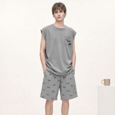 批发2026夏季<b class='q'>新款</b>纯棉睡衣男背心短裤休闲简约男士家居服套装可外穿