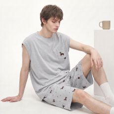 批发2026夏季<b class='q'>新款</b>纯棉睡衣男背心短裤休闲简约男士家居服套装可外穿